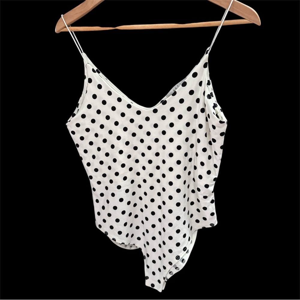Gaze White Spaghetti Strap Bodysuit With Black Polka Dots Size Medium